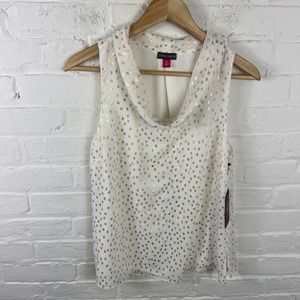 Vince Camuto Women's Polka Dot Blouse Top Sleeveless Cream Gold Size X-Small